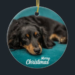 Cerâmica Ornamento cerâmico Cachorro Feliz de Natal<br><div class="desc">Cachorro de Cachorro de Água de Natal bonito,  ornamento cerâmico. Você pode personalizá-lo colocando sua foto de estimação. #Natal #xmasornaments #christmaspet #dog #christmasdecor #SNOWMAN #deer</div>