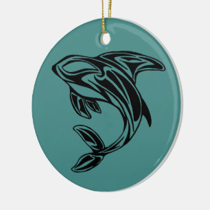Cerâmica Ornamento cerâmico da orca de turquesa