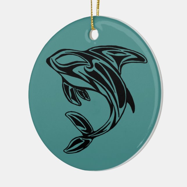 Cerâmica Ornamento cerâmico da orca de turquesa (Esquerda)