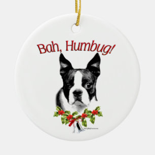 Cerâmica Ornamento Cerâmico de Boston Terrier Bah Humbug