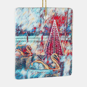 Cerâmica Ornamento cerâmico de Cisne e Árvore de Natal