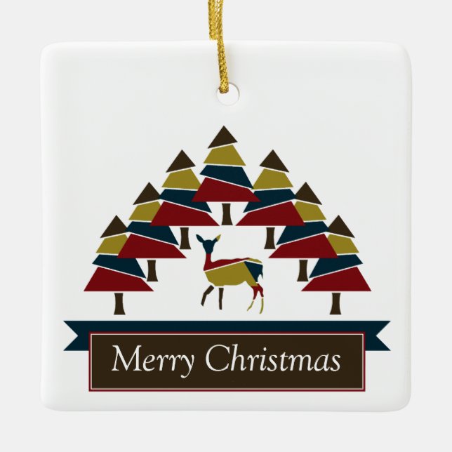 Cerâmica Ornamento Cerâmico de Feriados Felizes da Floresta (Frente)