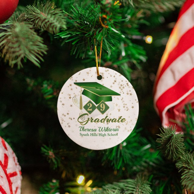 Cerâmica Ornamento cerâmico de Formando verde e Dourado (Green and Gold Graduate Ceramic Ornament)