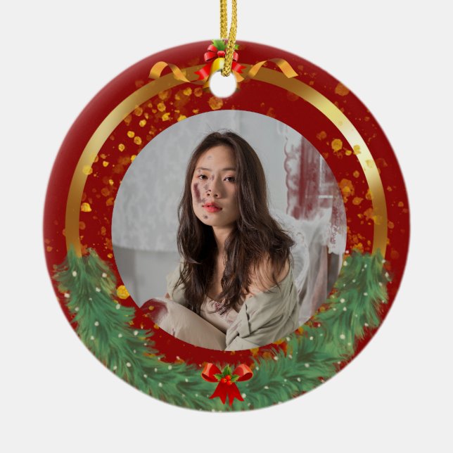 Cerâmica Ornamento Cerâmico de Foto de Natal Personalizado (Frente)