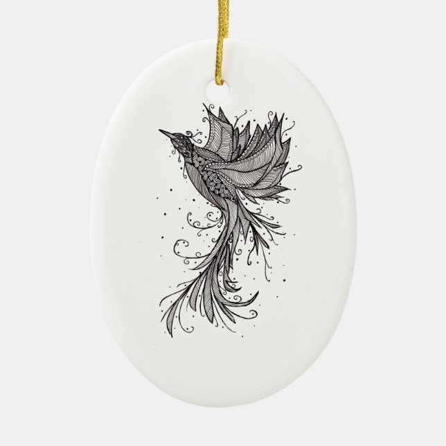 Cerâmica Ornamento cerâmico de Lineart Phoenix (Frente)