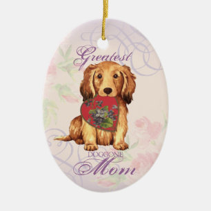 Cerâmica Ornamento cerâmico de Mãe de Dachshund de Cabelo L