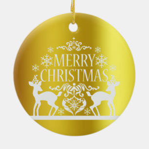 Cerâmica Ornamento cerâmico de Natal Dourado Brancos