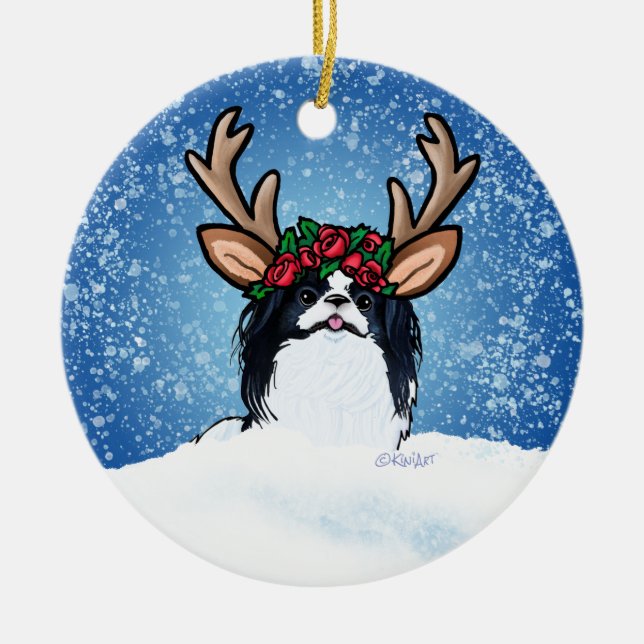 Cerâmica Ornamento Cerâmico de Natal para o Chin Reindeer J (Frente)