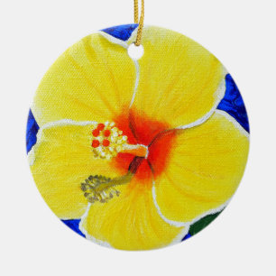 Cerâmica Ornamento cerâmico de pintura de flores amarelas d
