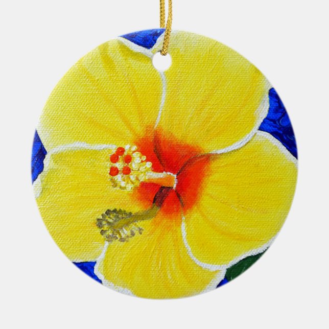Cerâmica Ornamento cerâmico de pintura de flores amarelas d (Frente)