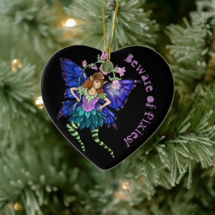 Cerâmica Ornamento Cerâmico de Pixie Amarelo Azul