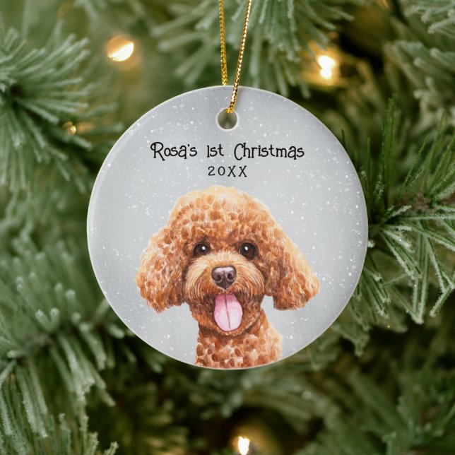 Cerâmica Ornamento Cerâmico de Poodle Personalizado (Árvore)