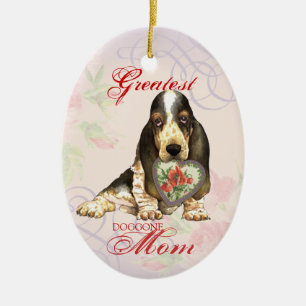Cerâmica Ornamento Cerâmico do Coração de Caça-Basset Mãe