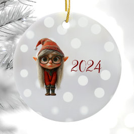 Cerâmica Ornamento Cerâmico do Elf de Natal da Shy Girl