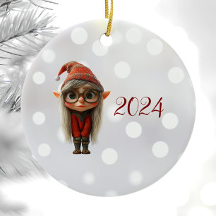 Cerâmica Ornamento Cerâmico do Elf de Natal da Shy Girl