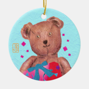 Cerâmica Ornamento cerâmico do urso de pelúcia de olhos c