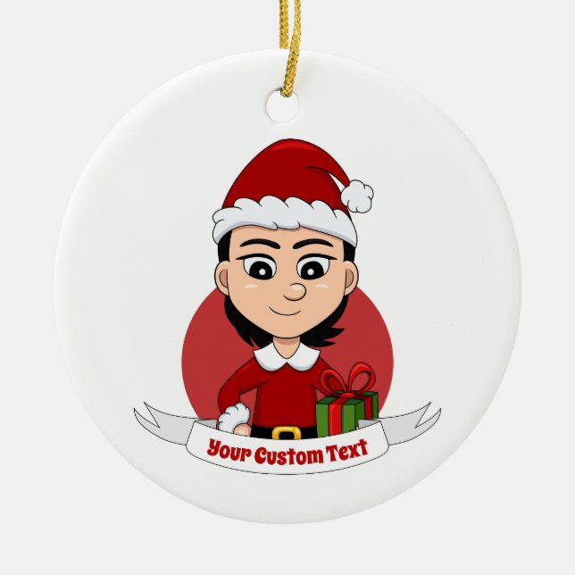 Cerâmica Ornamento cerâmico personalizado de moça de natal (Frente)