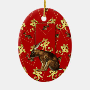 Cerâmica Ornamento chinês do ano novo - ano de coelho/lebr