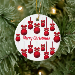 Cerâmica Ornamento Círculo Vermelho de Natal Baleado