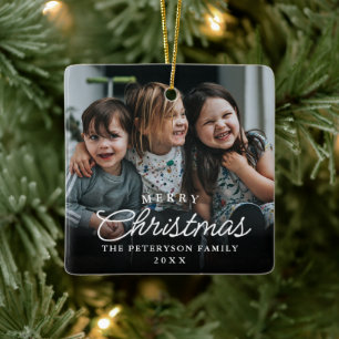 Cerâmica Ornamento Clássico de Foto de Natal da Família