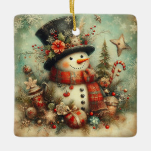 Cerâmica Ornamento Clássico de Snowman de Natal
