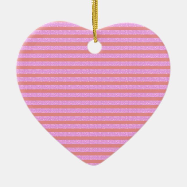 Cerâmica Ornamento Coração de Stripe Rosa (Frente)