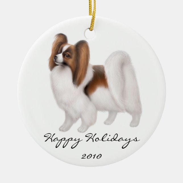Cerâmica Ornamento customizável do cão de Papillon (Frente)