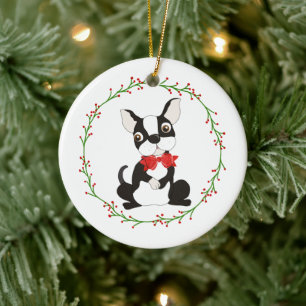 Cerâmica Ornamento Cute de Boston Terrier para o Natal