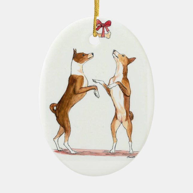 Cerâmica Ornamento da arte do cão de Basenji (Frente)