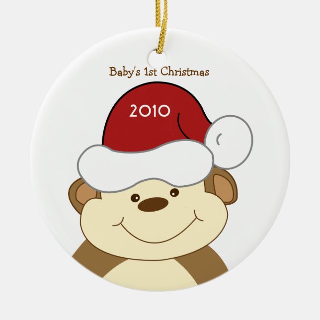 Cerâmica Ornamento da árvore de Natal do BEBÊ do MACACO ø (Frente)