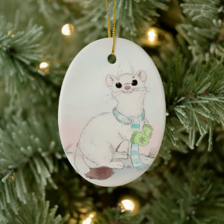 Cerâmica Ornamento da Árvore de Natal do Winter Weasel