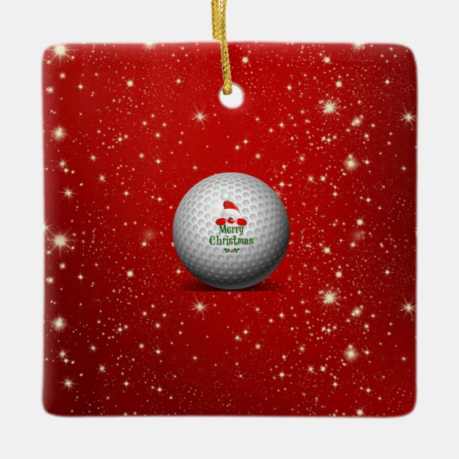 Cerâmica Ornamento da Bola de Golfe Feliz de Natal (Frente)
