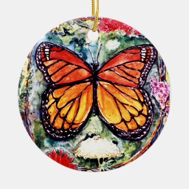 Cerâmica Ornamento da borboleta de monarca de PMACarlson (Frente)