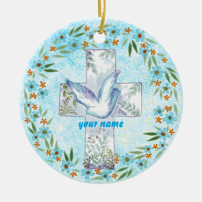 Cerâmica ornamento da Cruz de Dove Cristã (Frente)