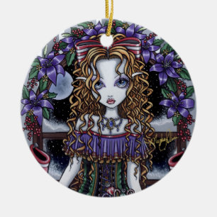 Cerâmica Ornamento da fada da festa de Natal do "azevinho"
