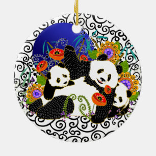CERÂMICA ORNAMENTO DA FAMÍLIA DA PANDA DE BINDI