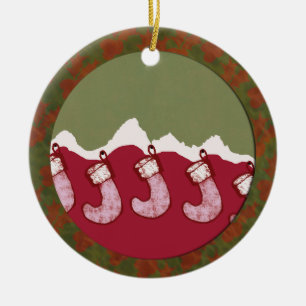 Cerâmica Ornamento da família das meias do Natal de Jackso