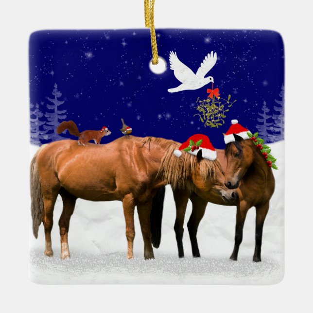 Cerâmica Ornamento da festa de Natal Pony (Frente)
