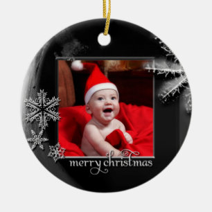 Cerâmica Ornamento da foto primeiro Natal" dos flocos de