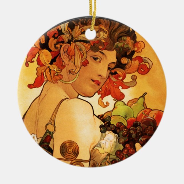 Cerâmica Ornamento da fruta de Alphonse Mucha (Frente)