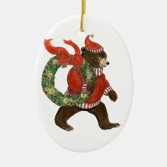 Cerâmica Ornamento da grinalda do Natal de urso de Brown (Frente)