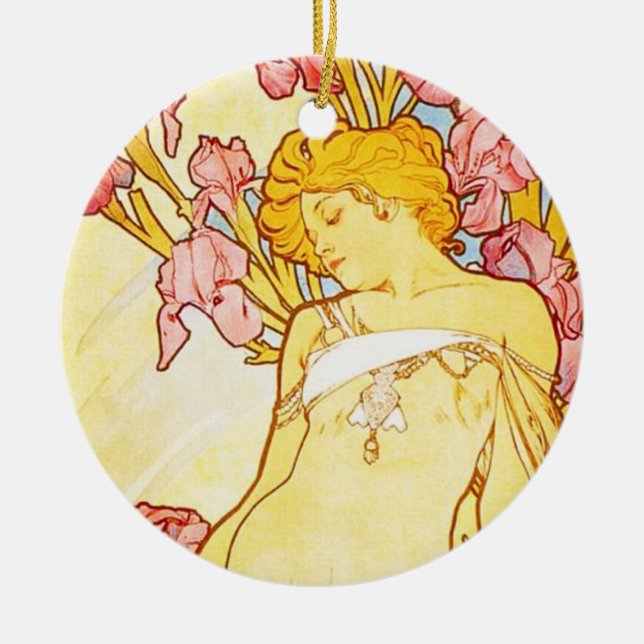 Cerâmica Ornamento da íris de Alphonse Mucha (Frente)