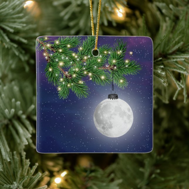 Cerâmica Ornamento Da Lua De Natal Saindo Da Bough Pine (Árvore)