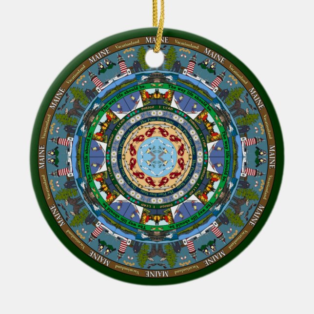Cerâmica Ornamento da mandala do estado de Maine (Frente)
