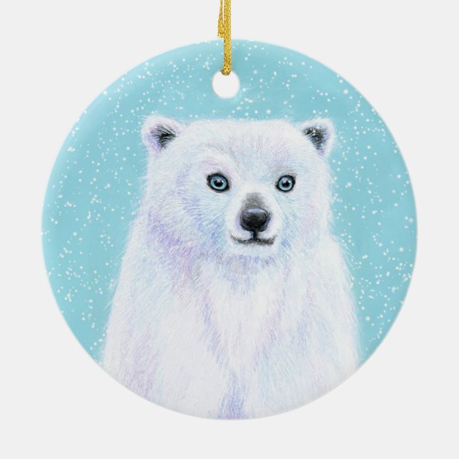 Cerâmica Ornamento da Neve do Urso Polar de Olhos Azuis (Traseira)
