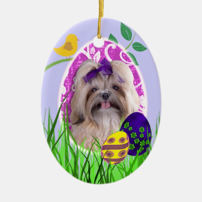 Cerâmica Ornamento da páscoa de Shih Tzu (Frente)