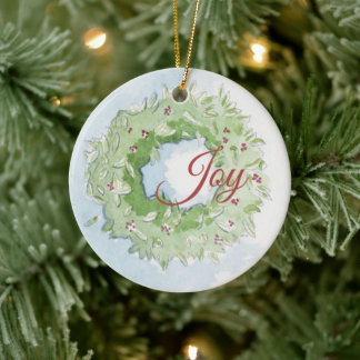 Cerâmica Ornamento da Terra de Natal com palavras Joy e Paz
