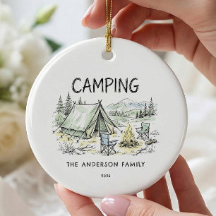 Cerâmica Ornamento de Acampamento Familiar Personalizado