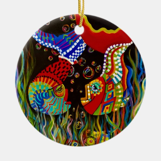 Cerâmica ornamento de amigos pescadores de alpaca (Frente)