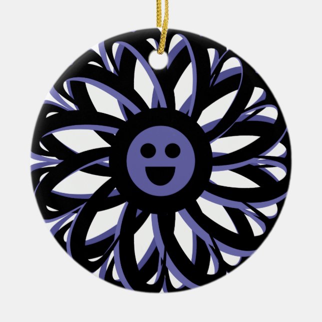 Cerâmica Ornamento de Amizade Flor Feliz - Azul (Frente)